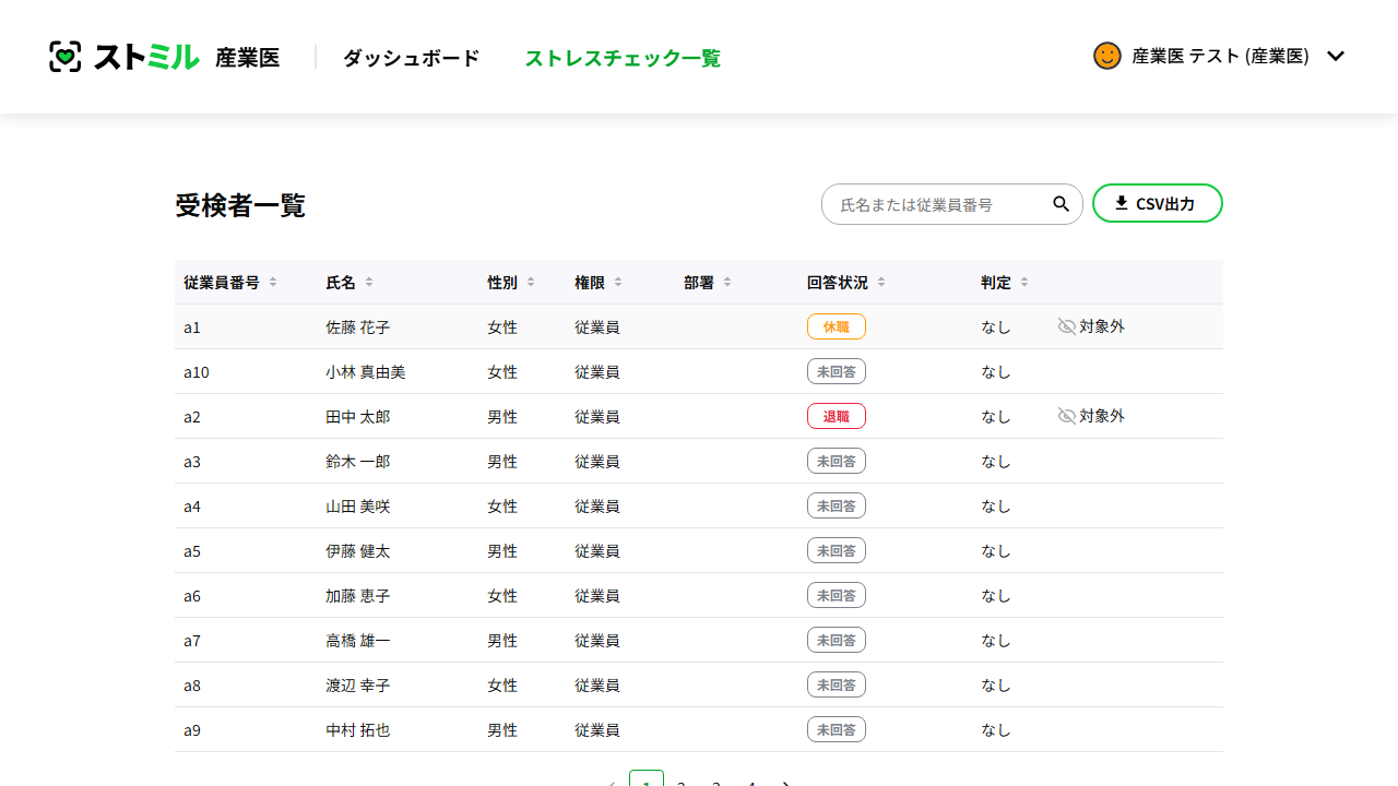 産業医 受検者一覧